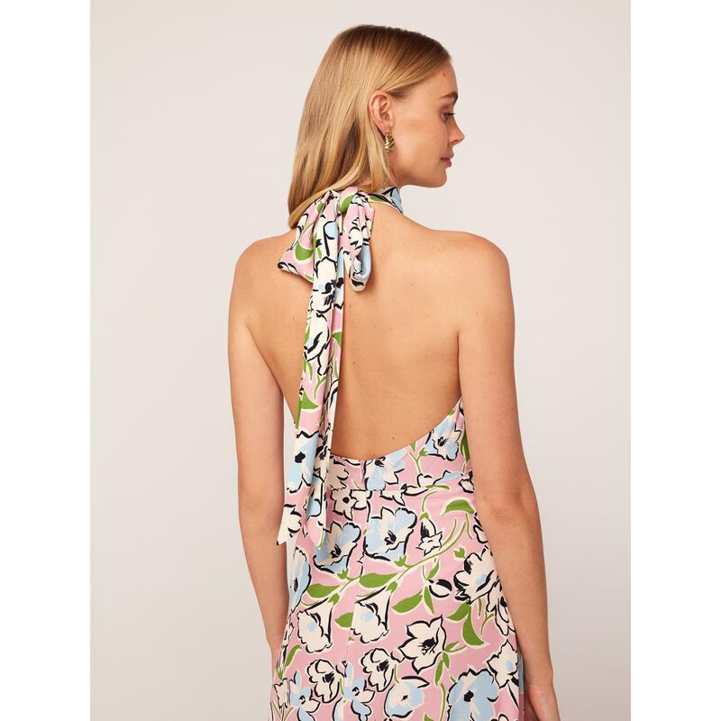KITRI Dakota Pink Floral Print Halterneck Maxi Dress image number 3
